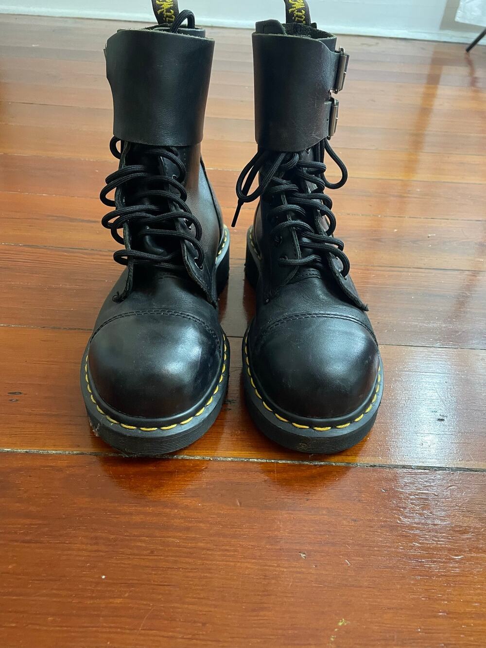 Vintage Dr Martens 7712/54 UK 6 Made In England Double Buckle Steel Toe Boots